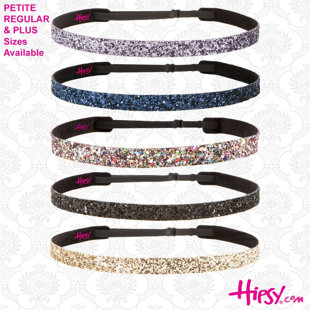 Hipsy 5pk Gold/Black/Confetti/Navy/Gunmetal Adjustable Bling Glitter Headbands